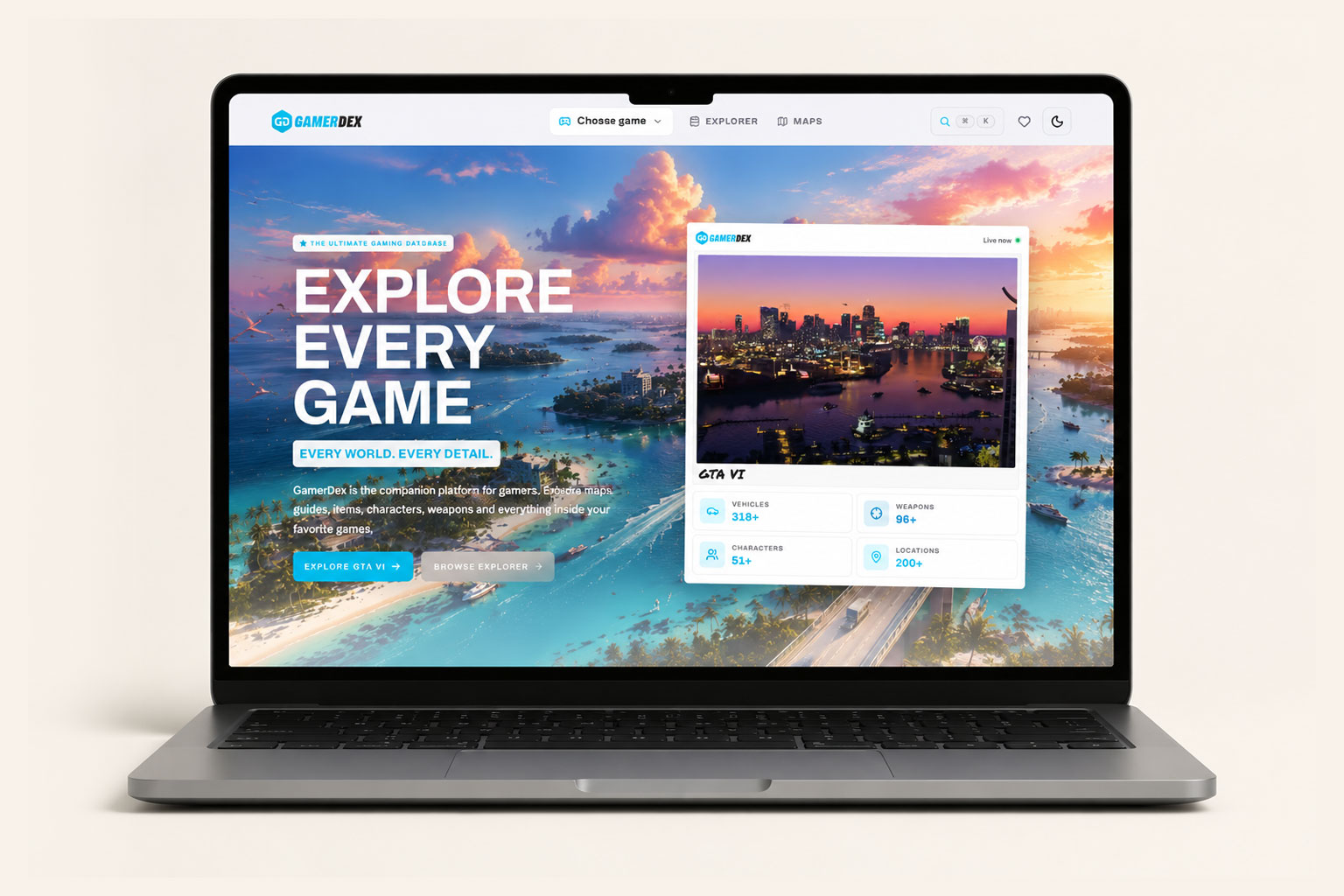GamerDex — GTA VI explorer and gaming database on desktop
